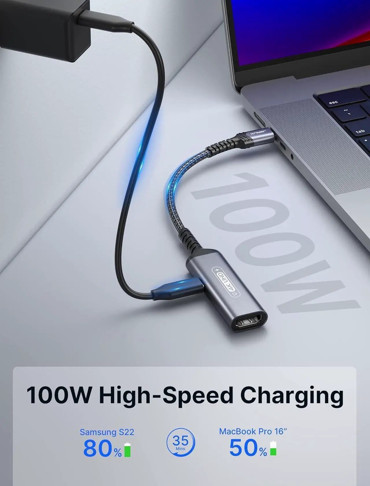 Alt view image 4 of 7 - USB C to HDMI and Charger Adapter | 4K@60Hz 2-in-1 Type-C to HDMI Adapter with PD Fast 100W Thunderbolt 3/4 Compatible with iPhone 16 Pro Max MacBook Pro/Air iPad Galaxy S24 Steam Deck ROG Ally