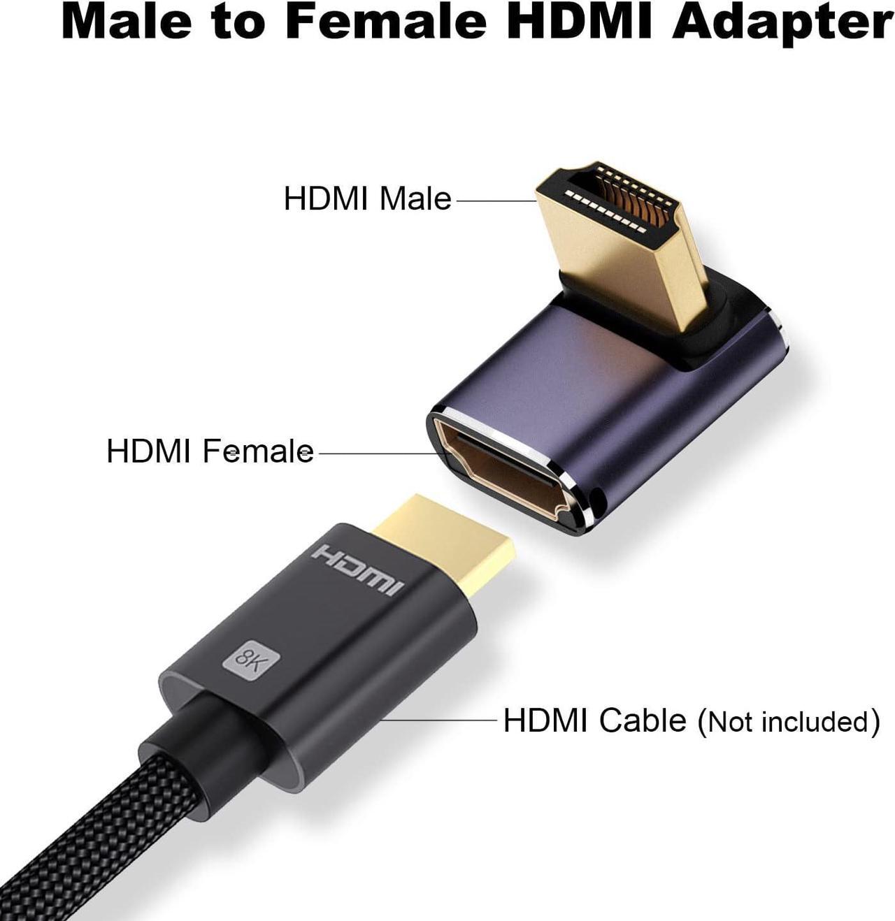 Alt view image 2 of 6 - 8K HDMI 2.1 Right Angle Adapter (2 Pack) Up&Down 90 Degree and 270 Degree HDMI Male to HDMI Female Extender Connector Aluminum Alloy