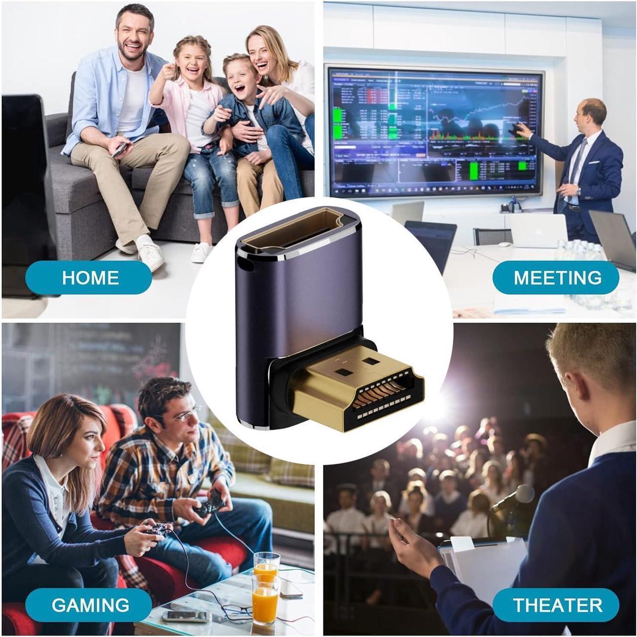 Alt view image 4 of 6 - 8K HDMI 2.1 Right Angle Adapter (2 Pack) Up&Down 90 Degree and 270 Degree HDMI Male to HDMI Female Extender Connector Aluminum Alloy
