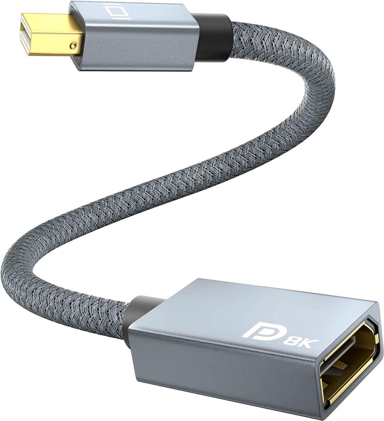 8K Mini DisplayPort to DisplayPort Adapter, Mini DP Male to DP 1.4 Female Converter, Support 8K@60Hz, 4K@144Hz, 2K@240Hz, HDR, FreeSync, G-SYNC for Thunderbolt 2, PC, Surface Pro, Monitor, Graphics