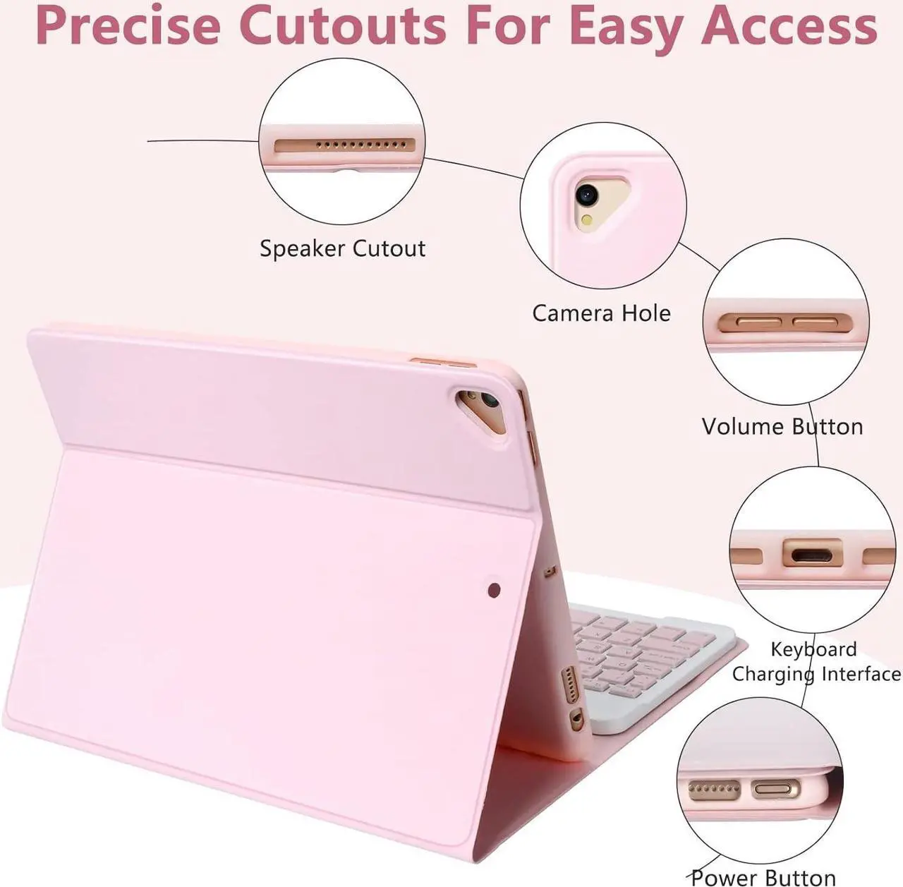 Alt view image 3 of 7 - Keyboard Case for iPad 10.2" 9th 8th 7th Generation, with Detachable Bluetooth and Pencil Holder, 10.2 Inch/iPad Air 10.5"(3rd Gen)/iPad Pro 10.5 in, Auto Sleep/Wake Function (Pink)