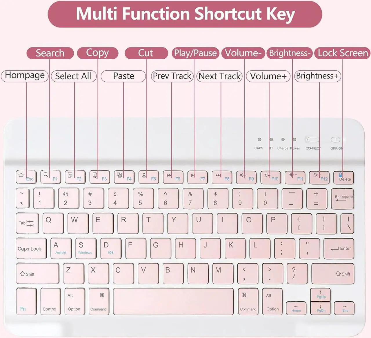 Alt view image 5 of 7 - Keyboard Case for iPad 10.2" 9th 8th 7th Generation, with Detachable Bluetooth and Pencil Holder, 10.2 Inch/iPad Air 10.5"(3rd Gen)/iPad Pro 10.5 in, Auto Sleep/Wake Function (Pink)