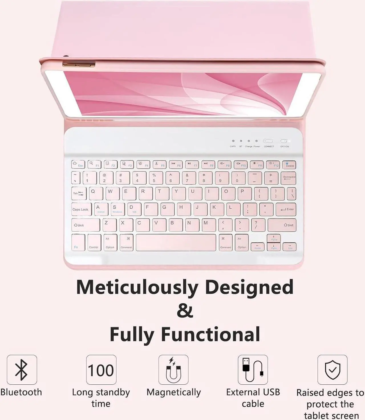 Alt view image 6 of 7 - Keyboard Case for iPad 10.2" 9th 8th 7th Generation, with Detachable Bluetooth and Pencil Holder, 10.2 Inch/iPad Air 10.5"(3rd Gen)/iPad Pro 10.5 in, Auto Sleep/Wake Function (Pink)