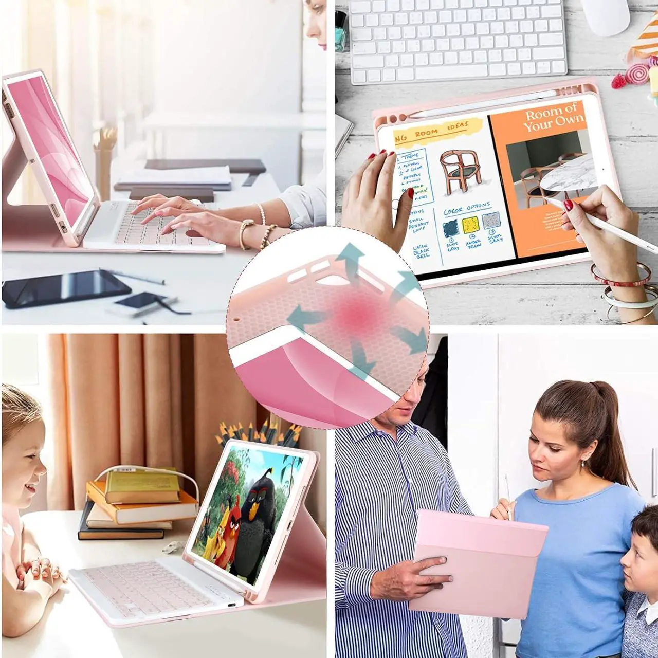 Alt view image 7 of 7 - Keyboard Case for iPad 10.2" 9th 8th 7th Generation, with Detachable Bluetooth and Pencil Holder, 10.2 Inch/iPad Air 10.5"(3rd Gen)/iPad Pro 10.5 in, Auto Sleep/Wake Function (Pink)