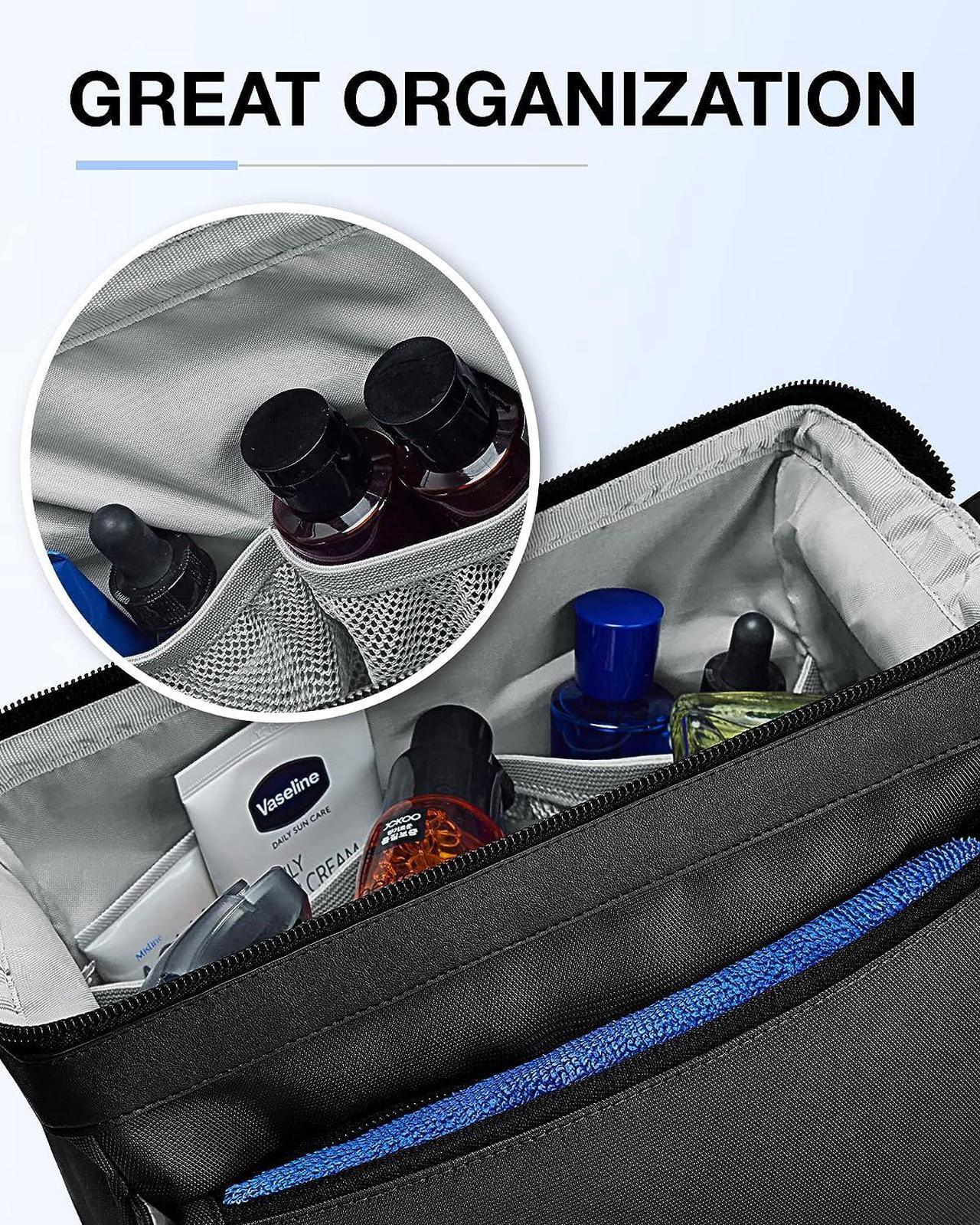 Alt view image 3 of 6 - Toiletry Bag for Men Wide Opening Travel Toiletry Bag for Men Dopp Kit Water Resistant Shaving Hygiene Bag for Bathroom Shower Travel Size Toiletries Travel Essentials Black