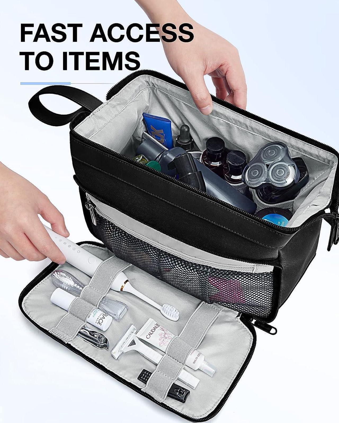 Alt view image 4 of 6 - Toiletry Bag for Men Wide Opening Travel Toiletry Bag for Men Dopp Kit Water Resistant Shaving Hygiene Bag for Bathroom Shower Travel Size Toiletries Travel Essentials Black