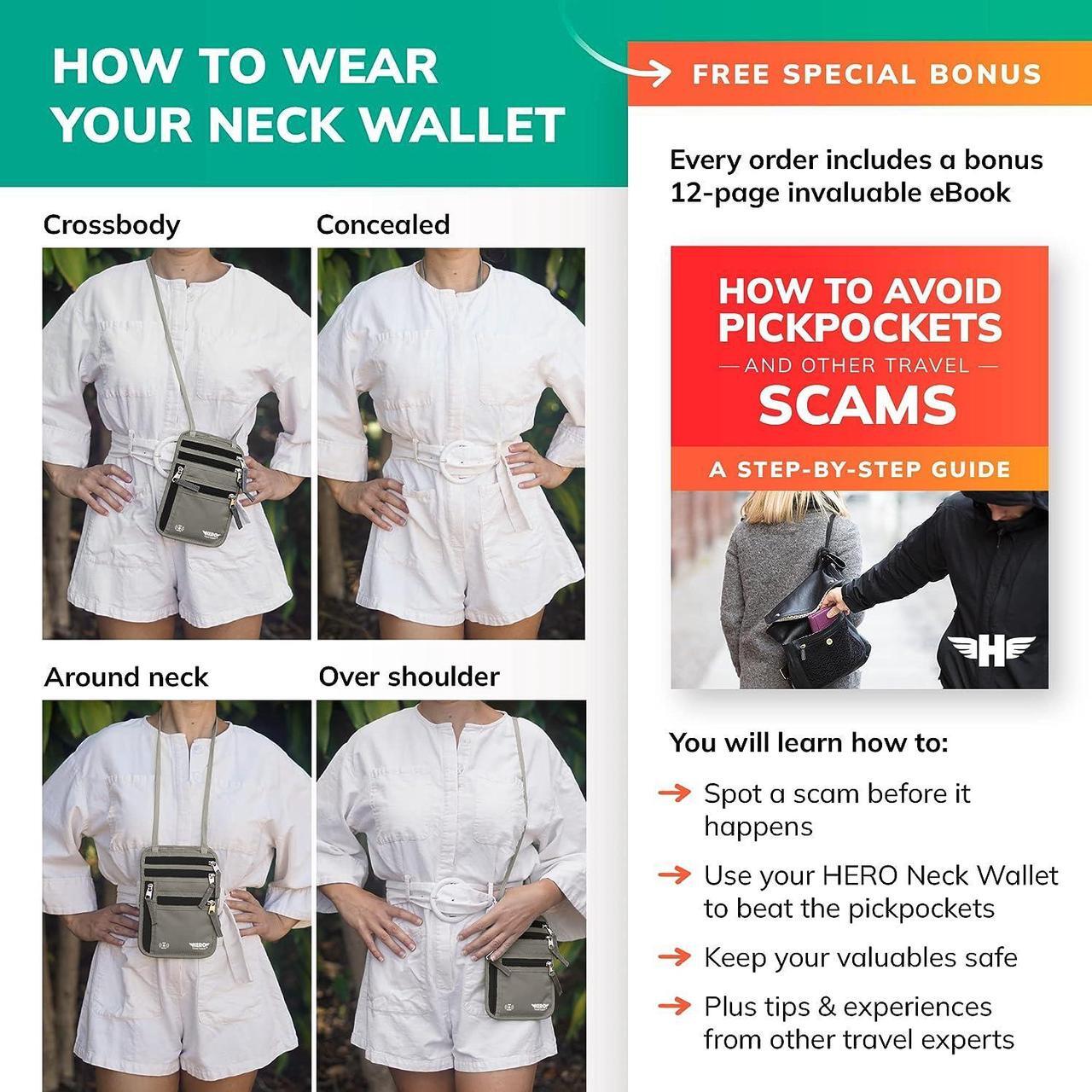 Alt view image 6 of 6 - HERO Neck Wallet C RFID Blocking Passport Holder C Easy to Conceal Travel?Pouch