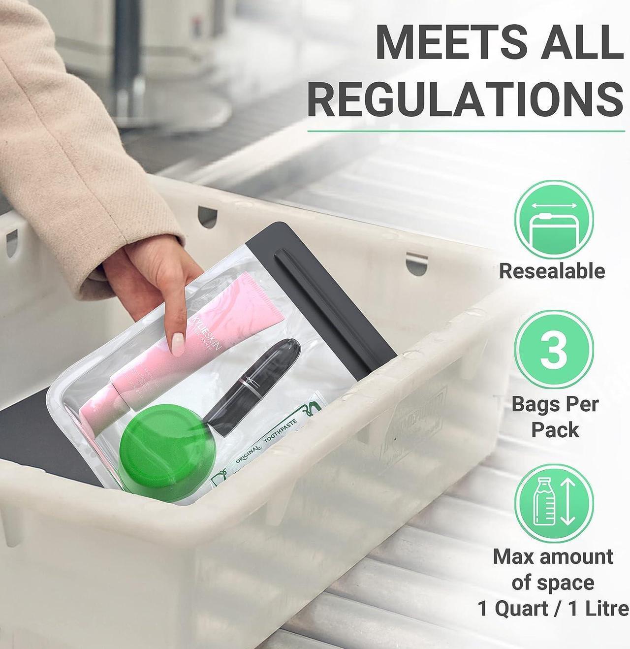 Alt view image 3 of 6 - 3pcs - Clear TSA Approved Toiletry Bag - Our Quart Size Clear Toiletry Bags are Security Approved Worldwide for Liquids & Cosmetics - 100% 3-1-1 Compliant Clear Travel Bags for Toiletries