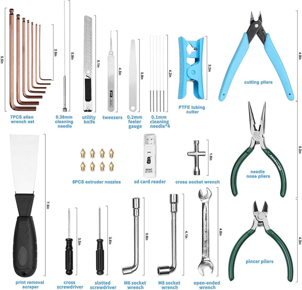Alt view image 2 of 7 - Creality 3D Printer Tool Kit with Case 35Pcs with Cleaners Filament Slicer Print Head Wrench Extruder Nozzles SD Card Reader Starter 3D Printer Accessories ABS Storage Box Tool Set