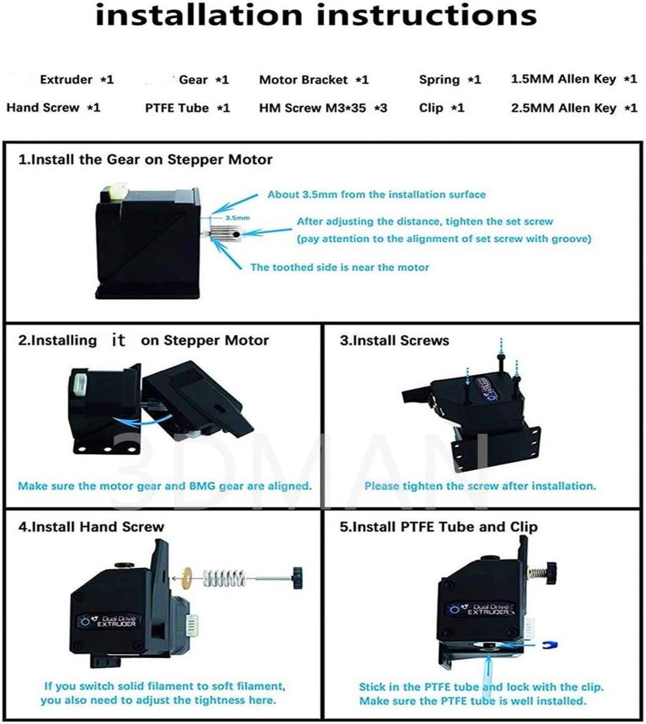Alt view image 3 of 7 - 3Dman Dual Drive Bowden Extruder Universal Geared Extruders for Ender 3 V2, Ender 3 Pro, Ender 3 Series, CR10 Series, Mega S, Tevo Tornado, Wanhao D9, Anet A8 E10, Prusa I3 and DIY 3D Printer