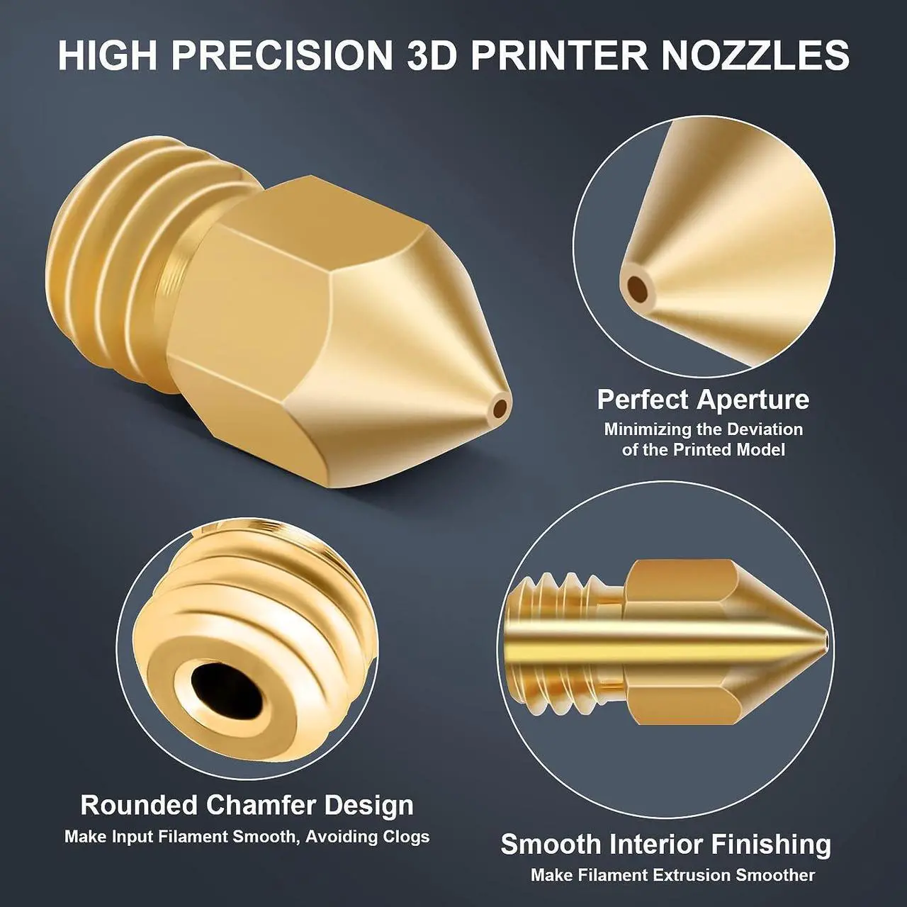 Alt view image 3 of 7 - 30PCS 3D Printer Nozzles, High Temperature&Wear Resistance, Better Thermal Conductivity Brass 3D Printer Nozzle 0.2mm, 0.3mm, 0.4mm, 0.5mm, 0.6mm, 0.8mm, 1.0mm for MK8, Ender 3, Creality CR10