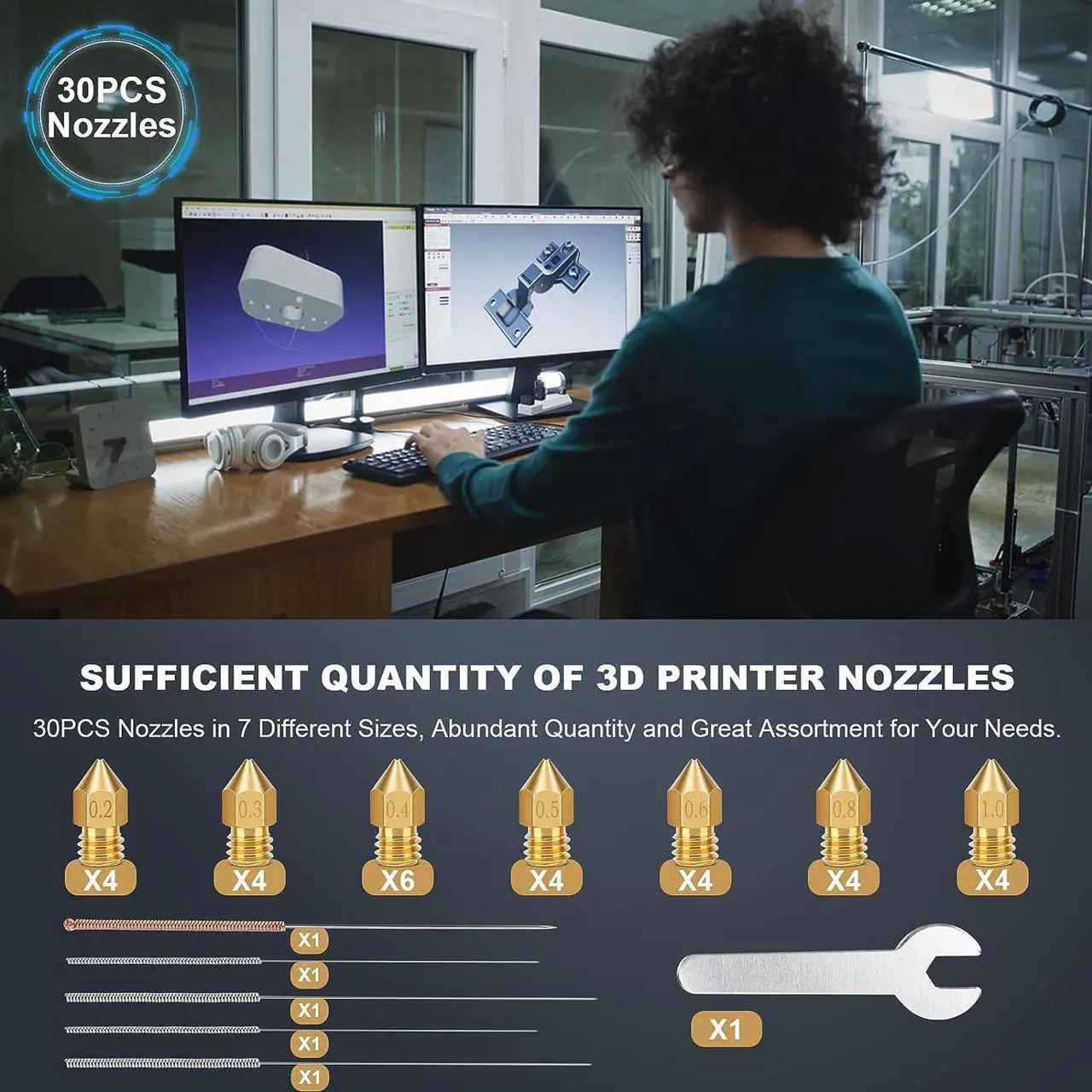 Alt view image 6 of 7 - 30PCS 3D Printer Nozzles, High Temperature&Wear Resistance, Better Thermal Conductivity Brass 3D Printer Nozzle 0.2mm, 0.3mm, 0.4mm, 0.5mm, 0.6mm, 0.8mm, 1.0mm for MK8, Ender 3, Creality CR10