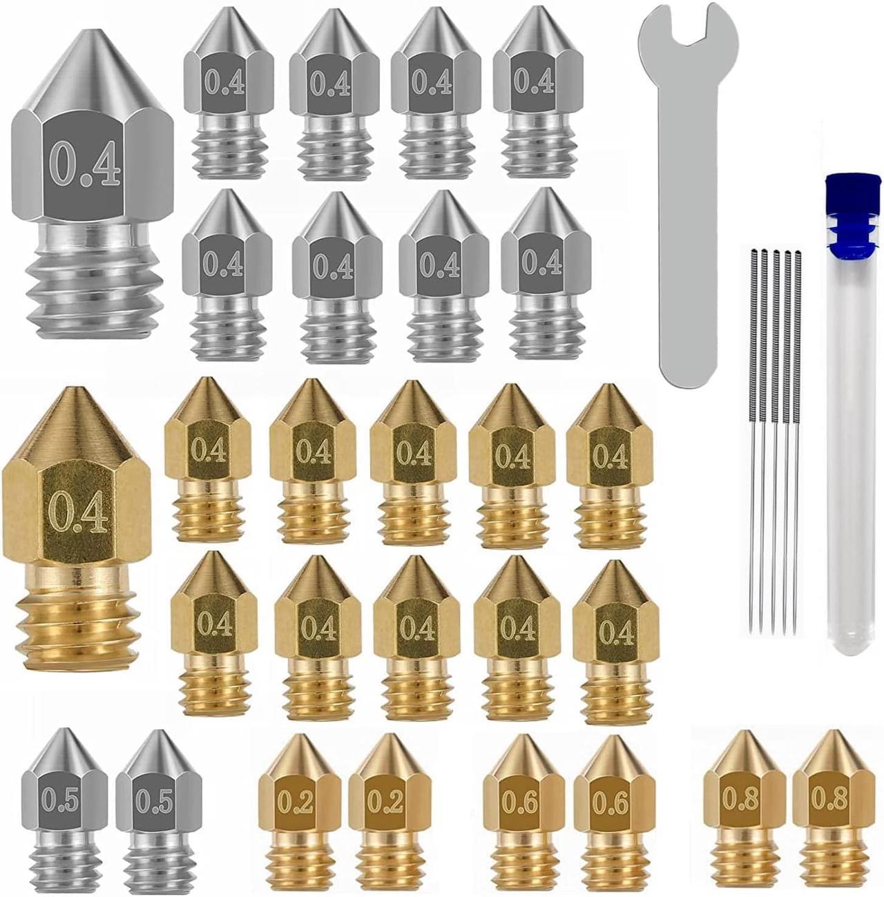 32PCS Nozzles 3D Printer nozzles Mk8 Nozzle, Stainless Steel, Brass,Compatible with Ender 3/Ender 3 Pro Nozzle/Ender 3 Neo/Ender 3 Max/Ender 5 Pro/,/Ender 3 Neo/CR 10..., Welcome to consult