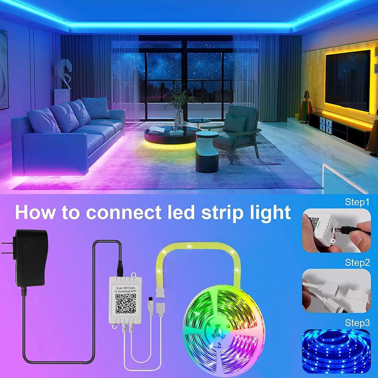 Alt view image 2 of 4 - Led Strip Lights 50 ft Smart Light Strips with App Control Remote 5050 RGB Led Lights for Bedroom Music Sync Color Changing Lights for Room Party