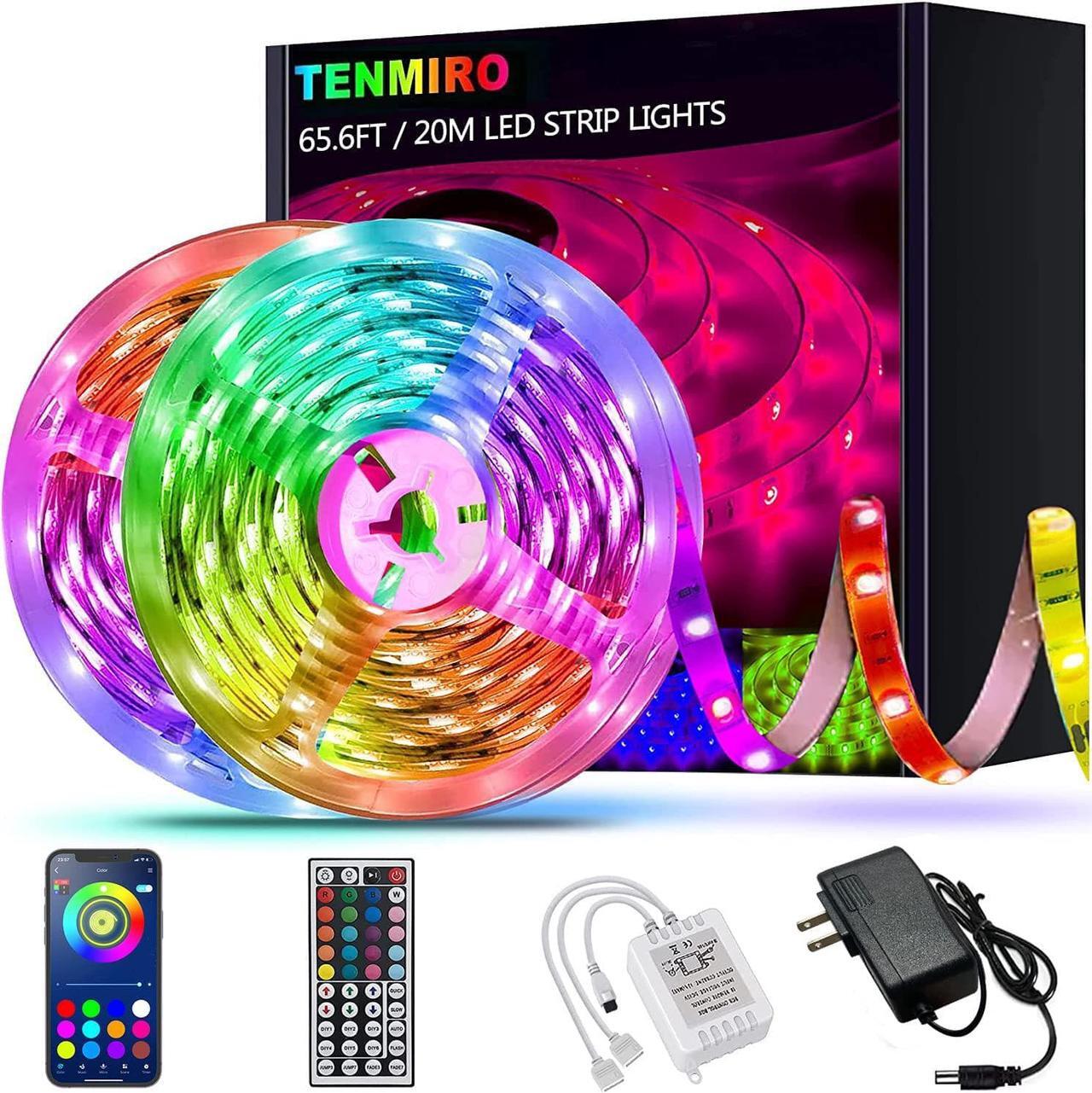 Main image of 65.6ft Led Strip Lights Ultra Long RGB Color Changing LED Light Strips Kit with 44 Keys Ir Remote Led Lights for Bedroom Kitchen Home Decoration