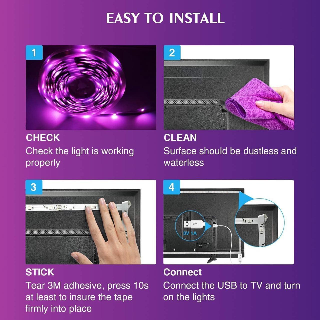 Alt view image 4 of 6 - Led Strip Lights 8.2ft TV Light Strip for 32-58 inch TV/Monitor Backlight USB Led Strip Mood Light with 4096 DIY Colors Remote Control