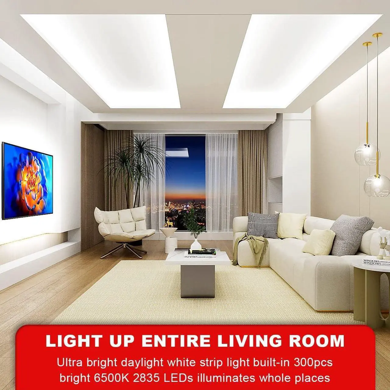 Alt view image 2 of 6 - White LED Strip Lights 16.4ft Dimmable LED Light Strip 12v Flexible LED Rope Lights Kits for Kitchen Cabinet Mirror Bedroom Party Decor