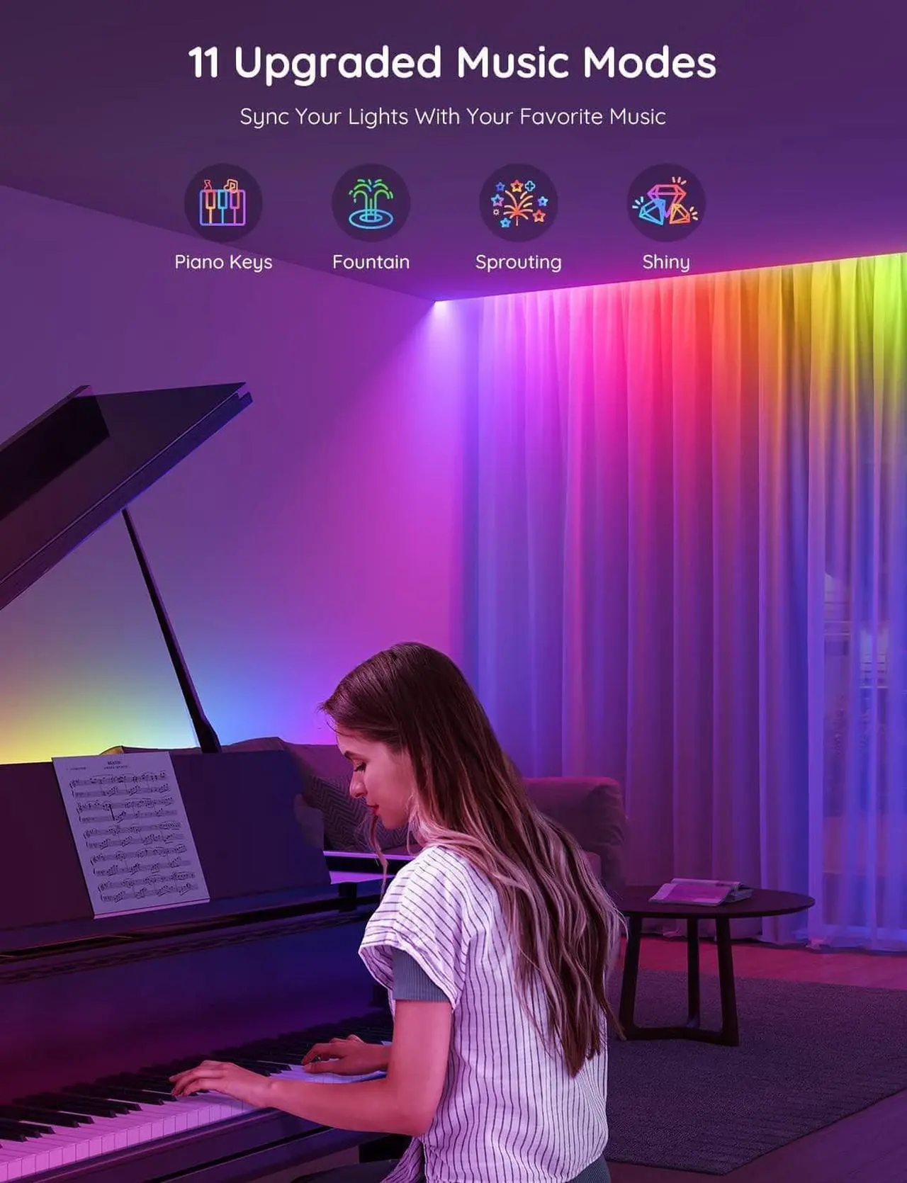 Alt view image 5 of 7 - 65.6ft RGBIC LED Strip Lights Color Changing LED Strips App Control via Bluetooth Smart Segmented Control Multiple Scenes Enhanced Music Sync LED Lights for Bedroom Home Decor (2 X 32.8ft)