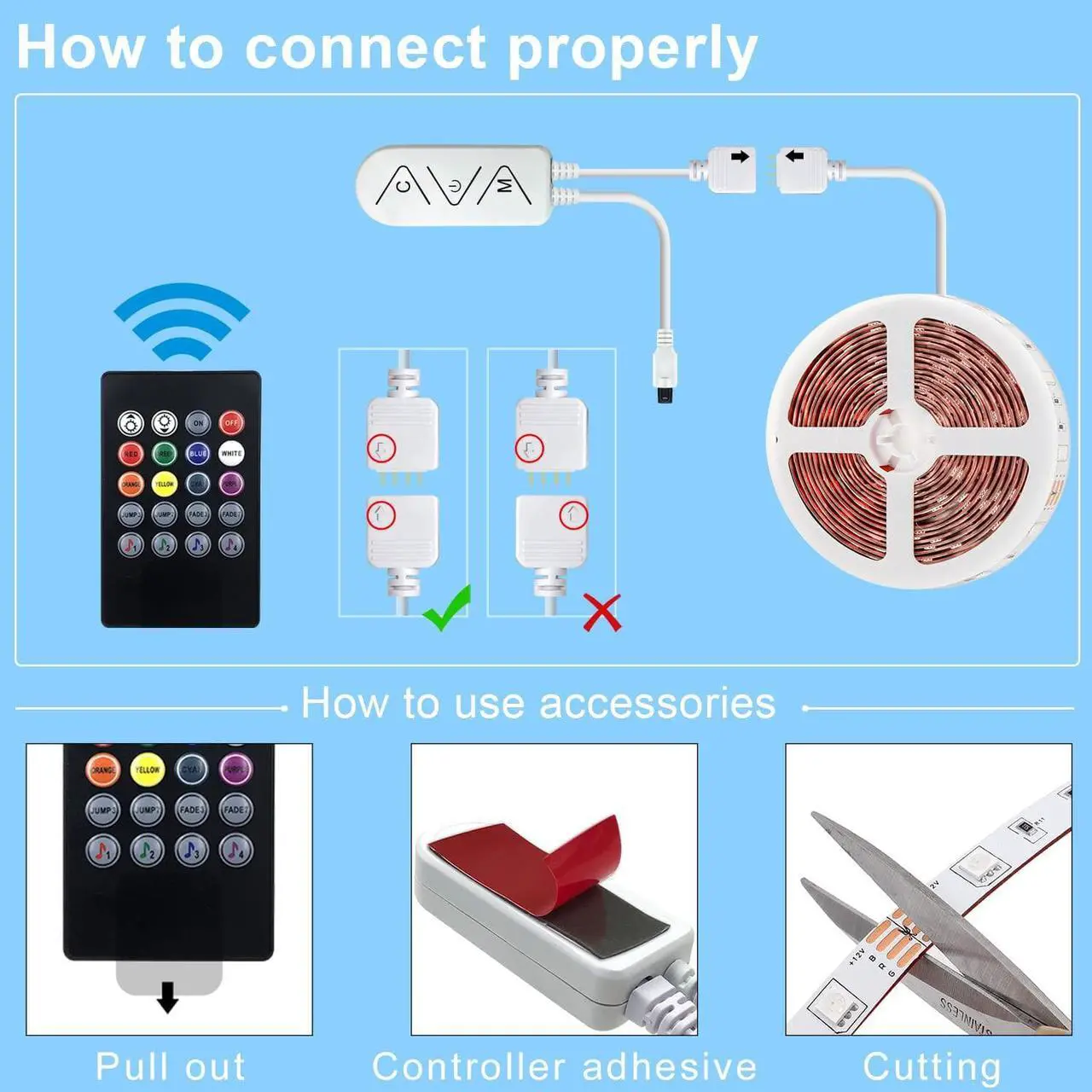 Alt view image 3 of 7 - 16ft/5M Led Strip Lights Controller and Bluetooth APP Controlled Rope Lighting for Bedroom Home Decoration Music Sync Color Changing RGB LED Lights with Remote Indoor