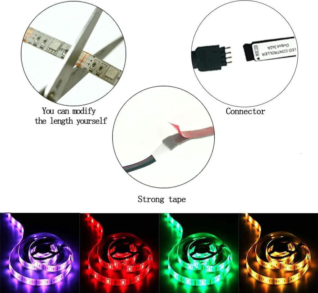 Alt view image 3 of 7 - LED Strip with 24 Keys Remote Control 2m Battery Powered Strip Lights for Party and DIY Decoration 2 Pack