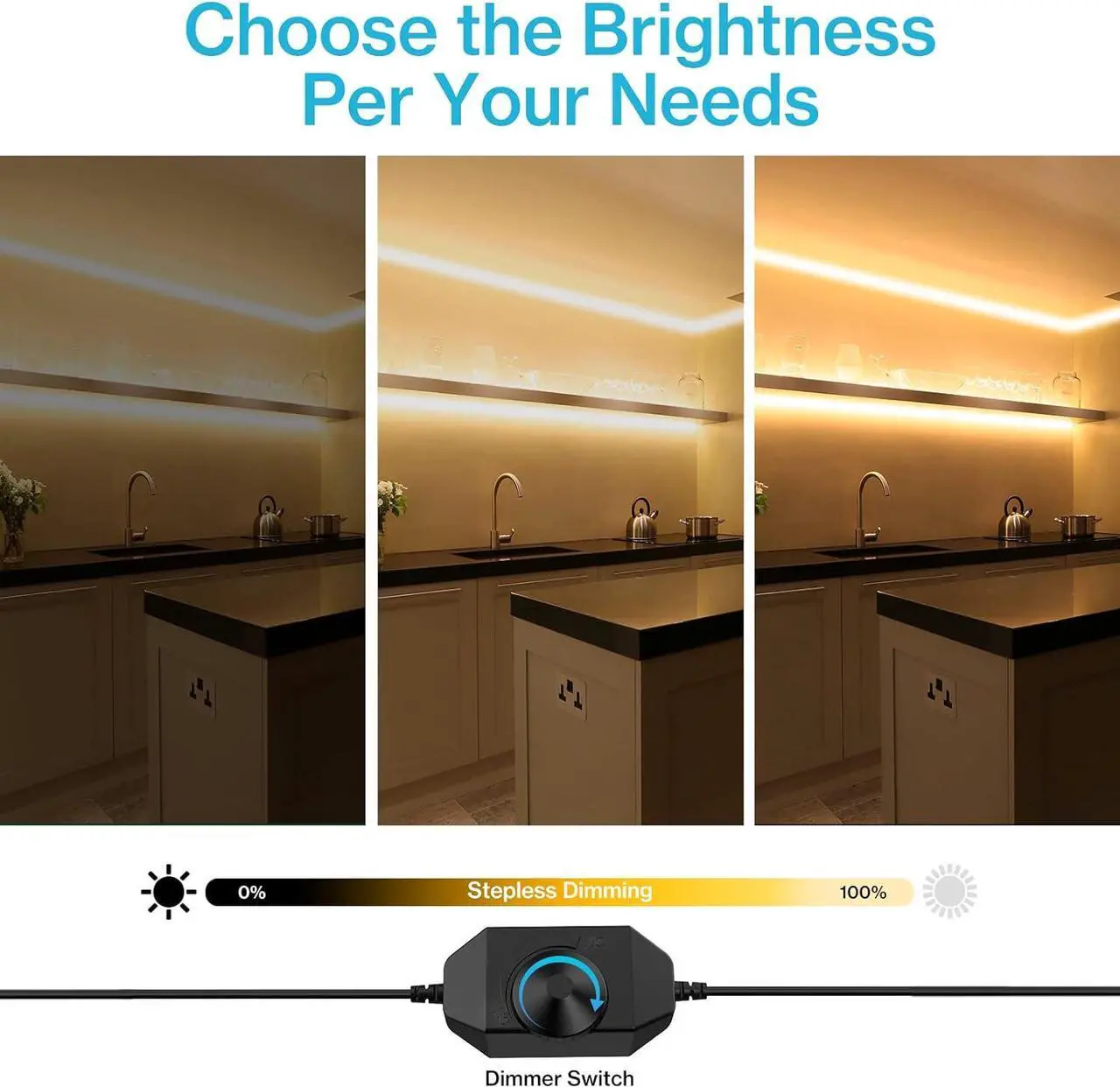Alt view image 3 of 7 - 16.4ft LED Strip Lights Warm White Dimmable LED Rope Light Kit 12V Flexible Under Cabinet Lighting Strips 5m 300 LEDs 2835 3000K Bright Led Lights for Bedroom UL Listed Plug