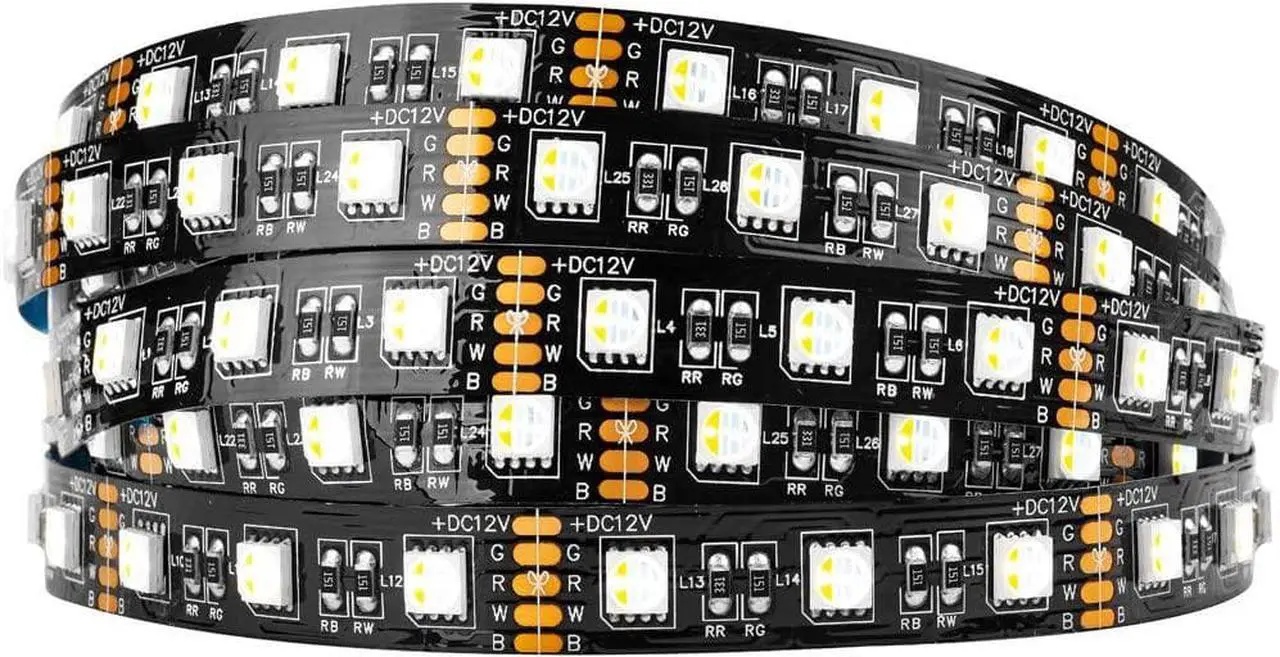 Main image of 5050 RGBW RGB+Warm White(2700K-3000K) 4 Colors in 1 LED Tape Light DC12V 5m 16.4ft 60LED/m Multi-Colored IP30 Black 12mm PCB for Bedroom Kitchen Home Decoration(No Adapter or Controller)