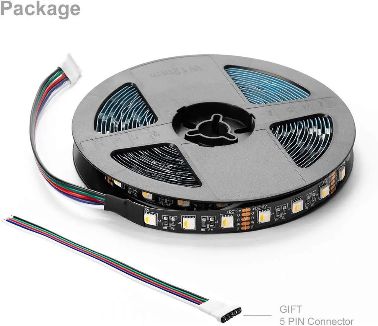 Alt view image 7 of 7 - 5050 RGBW RGB+Warm White(2700K-3000K) 4 Colors in 1 LED Tape Light DC12V 5m 16.4ft 60LED/m Multi-Colored IP30 Black 12mm PCB for Bedroom Kitchen Home Decoration(No Adapter or Controller)