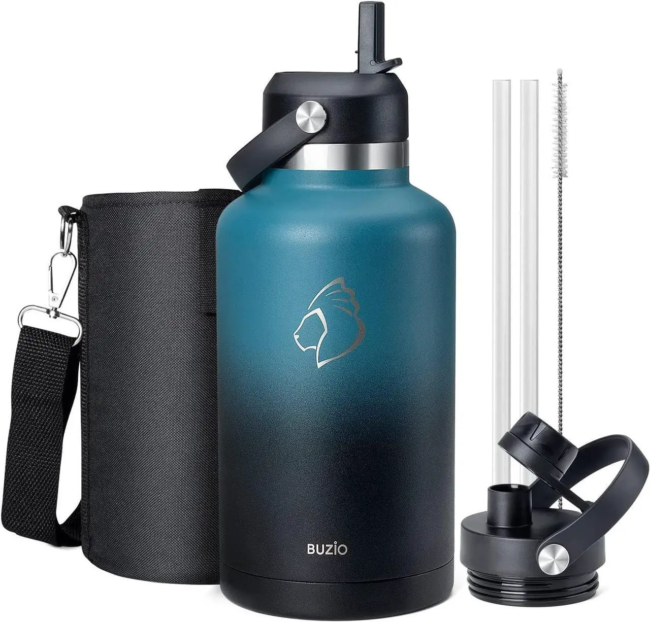 Alt view image 7 of 7 - BUZIO 64oz Water Bottle Insulated, Half Gallon Stainless Steel Water Jug with Straw Lid and Carrying Pouch, Leak Proof Double Wall Thermo Water Flask Metal Canteen for Gym Sport Camping, Indigo Crush