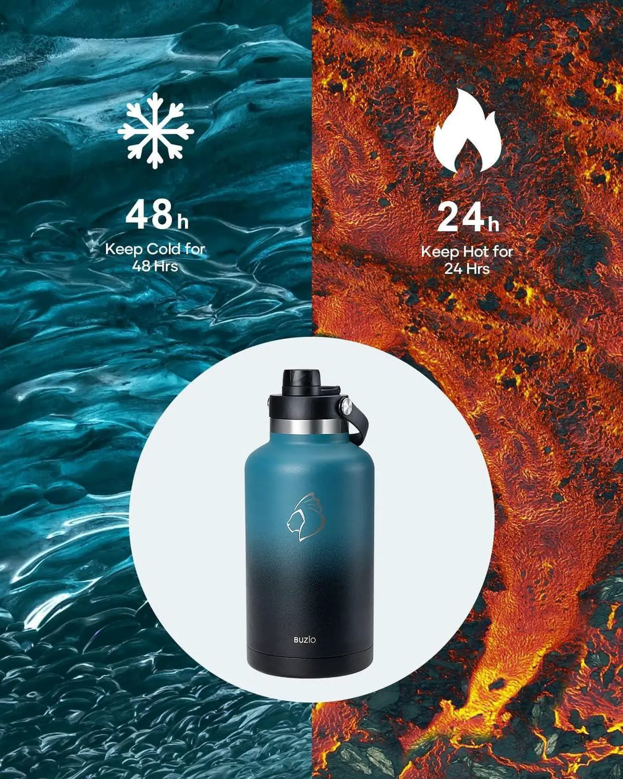 Alt view image 3 of 7 - BUZIO 64oz Water Bottle Insulated, Half Gallon Stainless Steel Water Jug with Straw Lid and Carrying Pouch, Leak Proof Double Wall Thermo Water Flask Metal Canteen for Gym Sport Camping, Indigo Crush