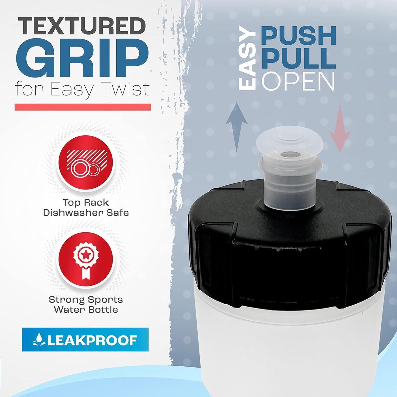 Alt view image 4 of 6 - 50 Strong Bulk Water Bottles | 24 Pack Sports Bottle | 22 oz. BPA-Free Easy Open with Pull Top Cap | Made in USA | Reusable Plastic Water Bottles for Adults & Kids | Top Rack Dishwasher Safe