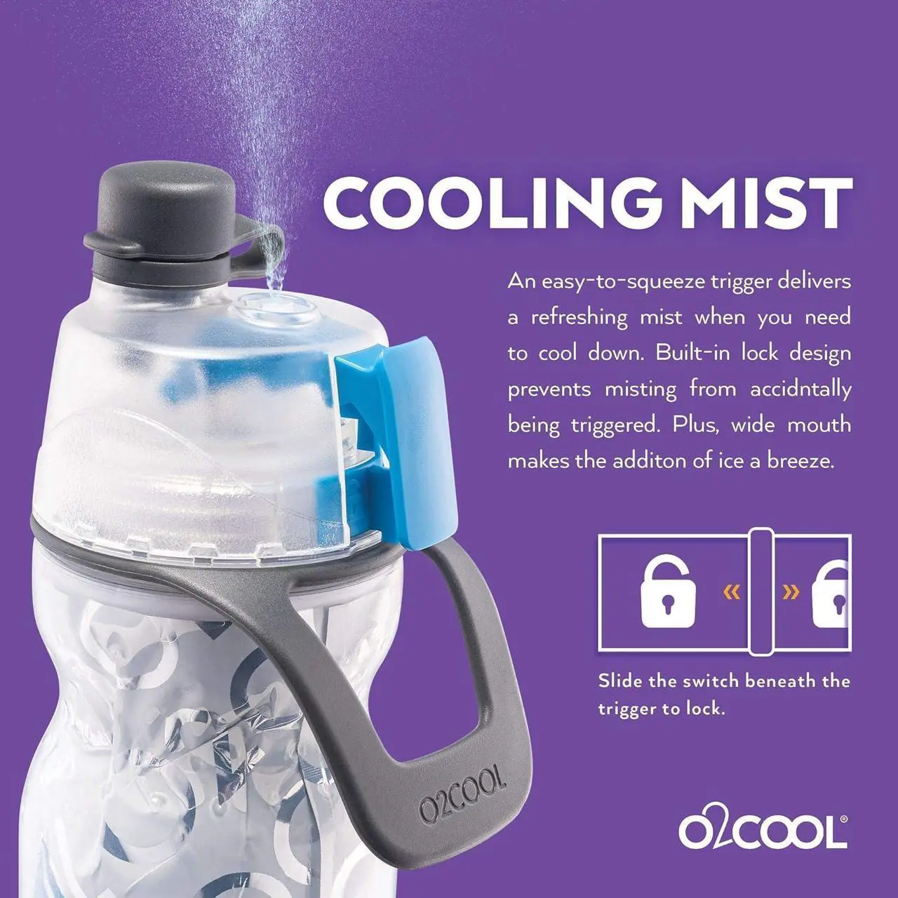 Alt view image 6 of 7 - O2COOL Mist 'N Sip Misting Water Bottle 2-in-1 Function With No Leak Pull Top Spout Sports Reusable Water Bottle - 20 oz (2 Pack Baseball)