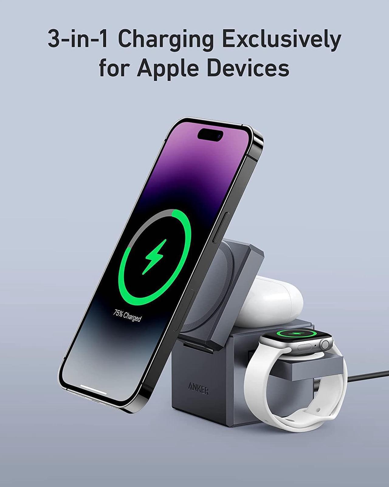 Alt view image 3 of 7 - MagSafe Charger Stand Wireless Charger 3-in-1 Cube 15W Foldable Fast Charging for iPhone 16/15/14/13  Watch AirPods (Charger Included)