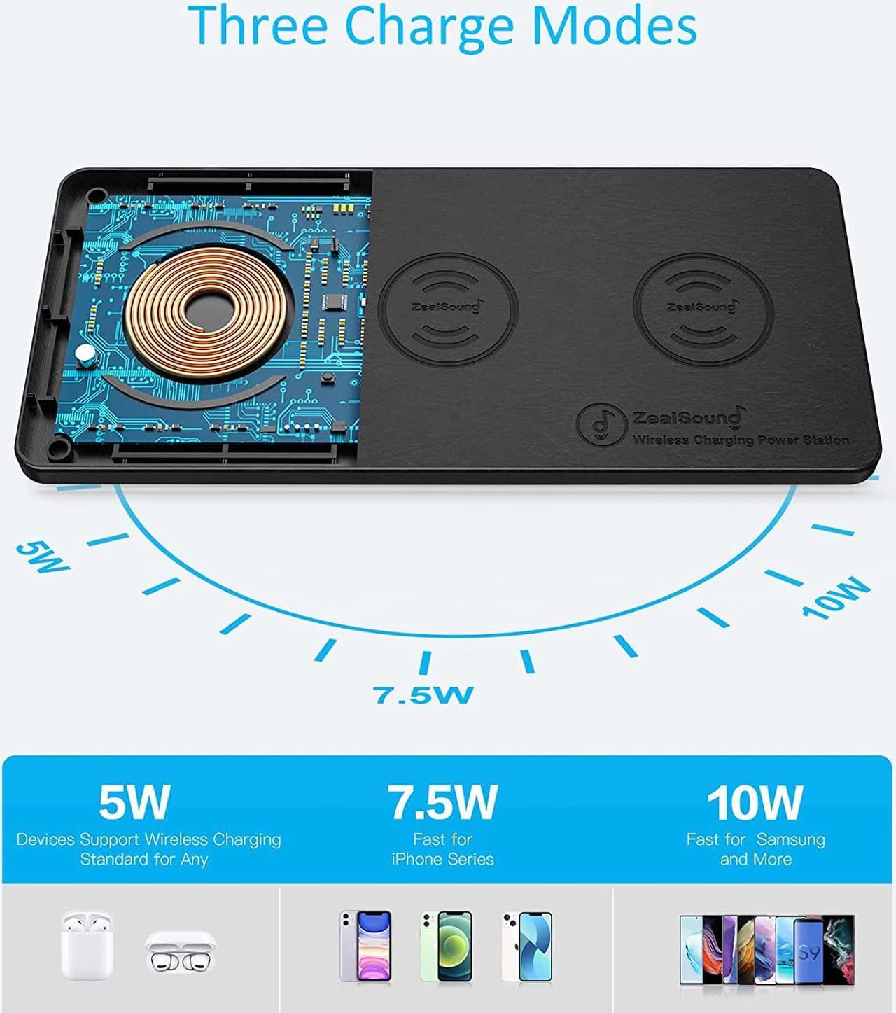 Alt view image 2 of 7 - Wireless Charging Pad Ultra-Slim Triple Wireless Charger Station for Multiple 3 Devices & New Airpods Ultra Slim PU Leather Wireless Charging Mat W/AC Adapter for Smartphone Phone (Black)
