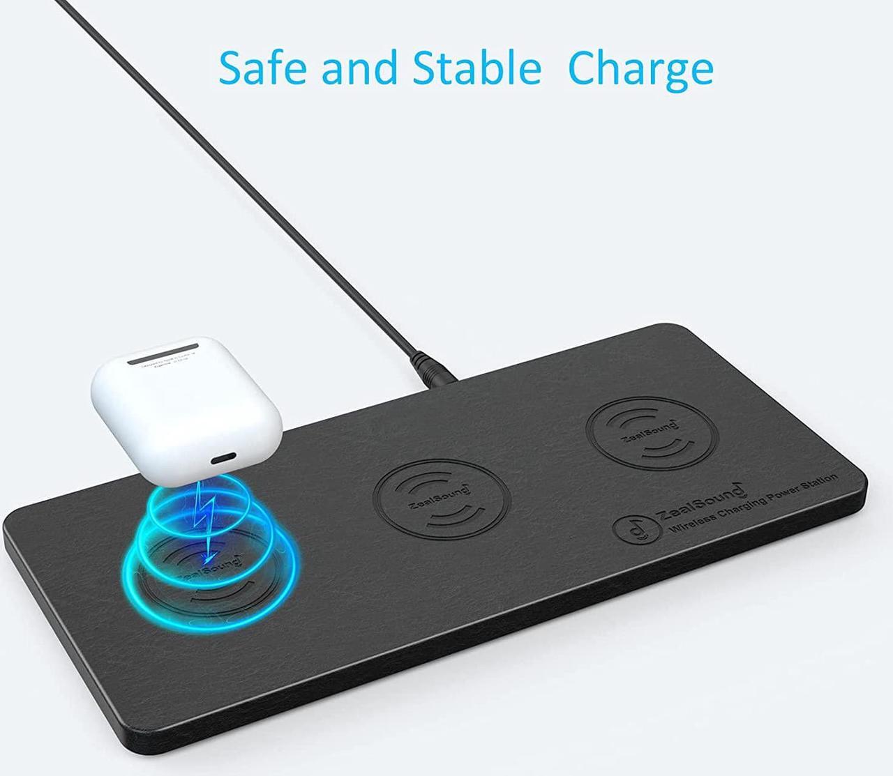 Alt view image 4 of 7 - Wireless Charging Pad Ultra-Slim Triple Wireless Charger Station for Multiple 3 Devices & New Airpods Ultra Slim PU Leather Wireless Charging Mat W/AC Adapter for Smartphone Phone (Black)