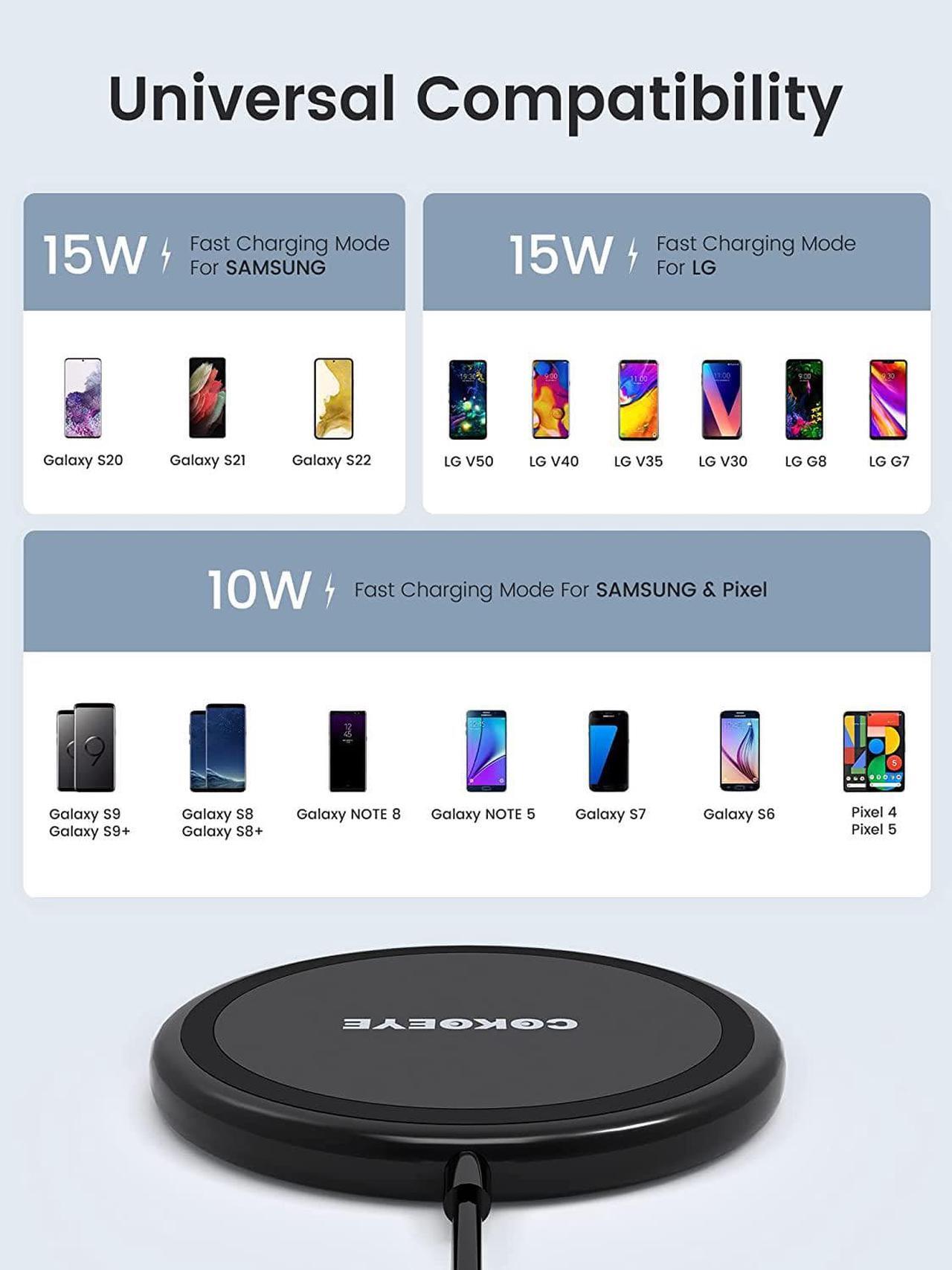 Alt view image 3 of 7 - Wireless Charger 15W Max Fast Wireless Charging Pad 2-Pack Compatible with iPhone16/16Plus/16Pro /16ProMax/iPhone15/15Pro/15Plus/14/13/12/ S24 /S24Ultra/S23Ultra/S22/S21  2