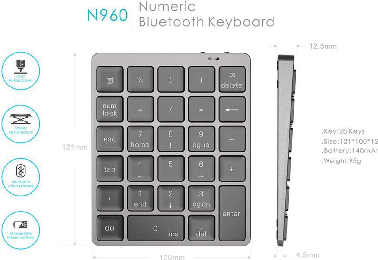 28key Wirelss Keyboard Bluetooth keypad for Macbook Pro Matebook XIAOMI laptop