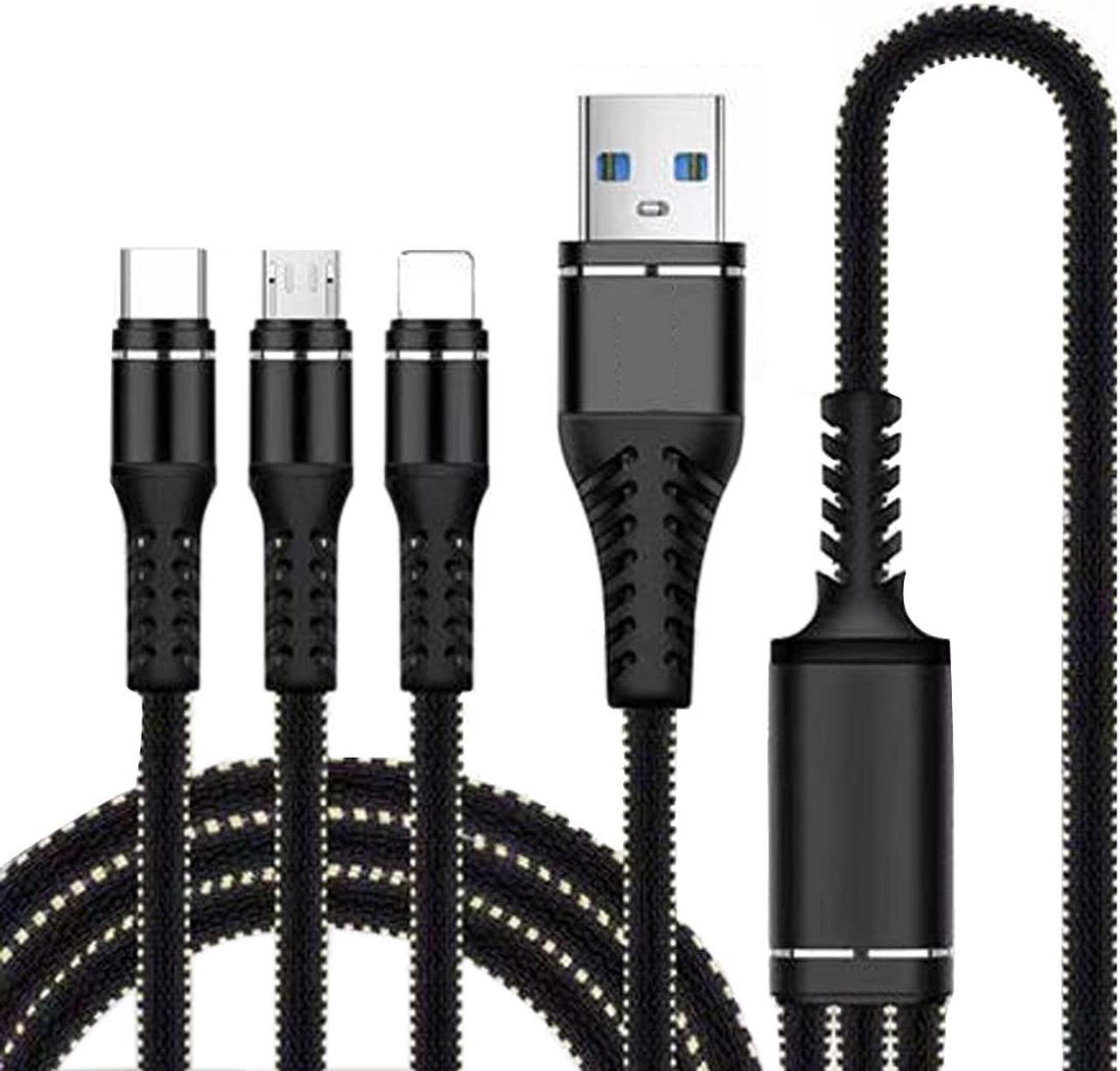 4ft 5A Multi USB Charging Cable Nylon 3 in 1 Fast Charger Cord Universal Charger Cord Type C Micro USB Connector Compatible with Cell Phone Tablets