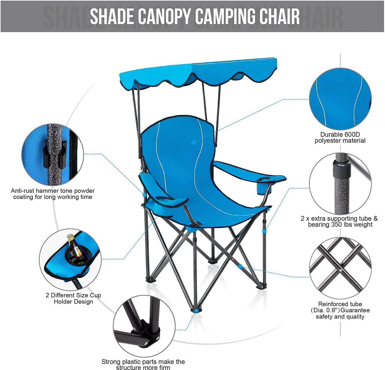Alt view image 3 of 6 - Camp Chairs with Shade Canopy Chair Folding Camping Recliner