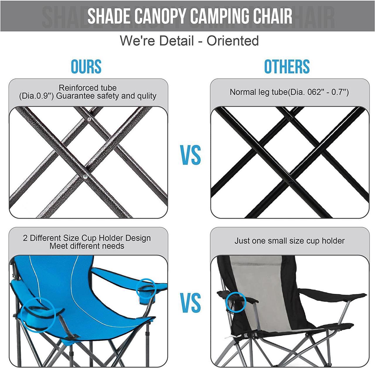 Alt view image 4 of 6 - Camp Chairs with Shade Canopy Chair Folding Camping Recliner