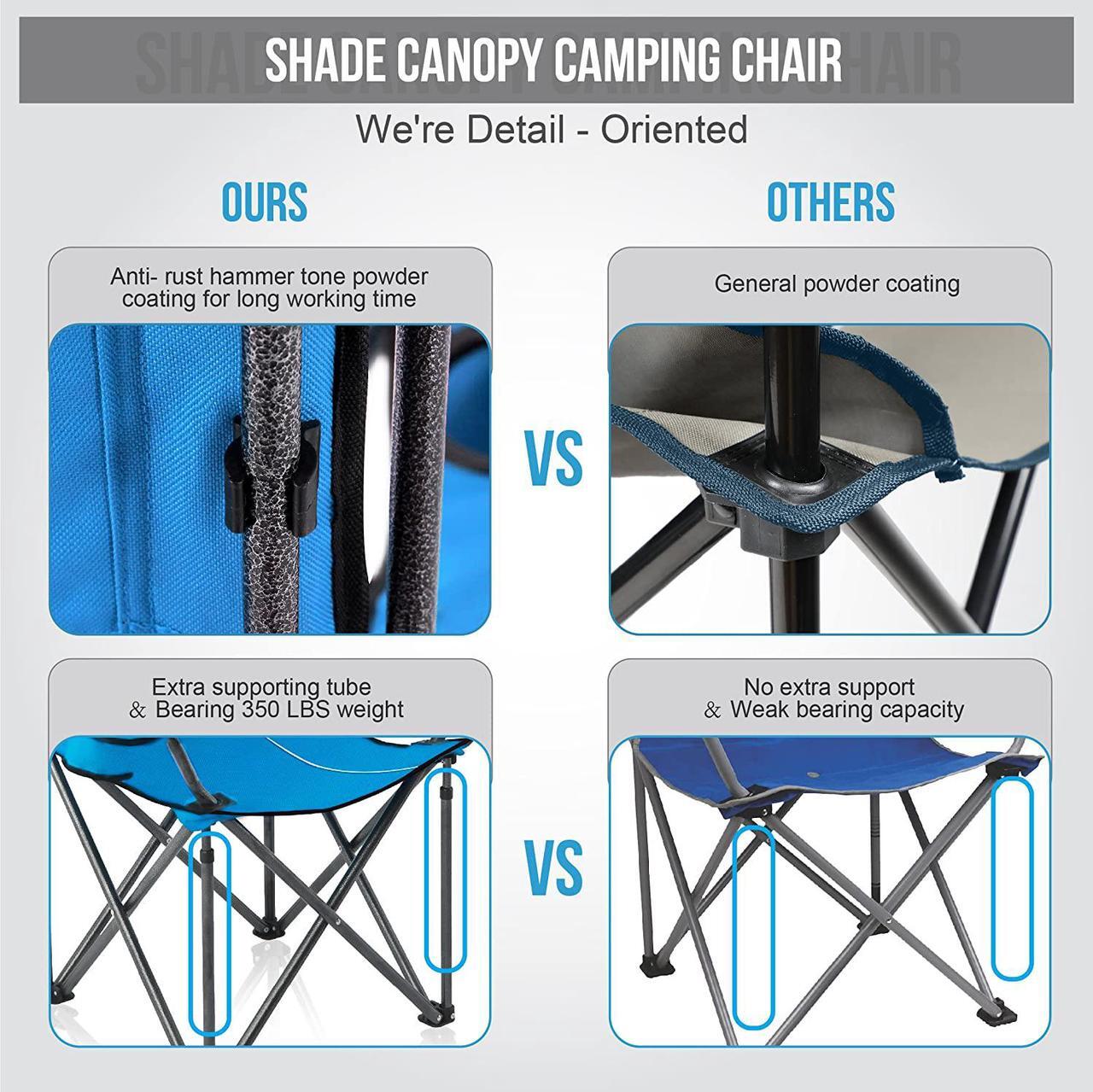 Alt view image 5 of 6 - Camp Chairs with Shade Canopy Chair Folding Camping Recliner