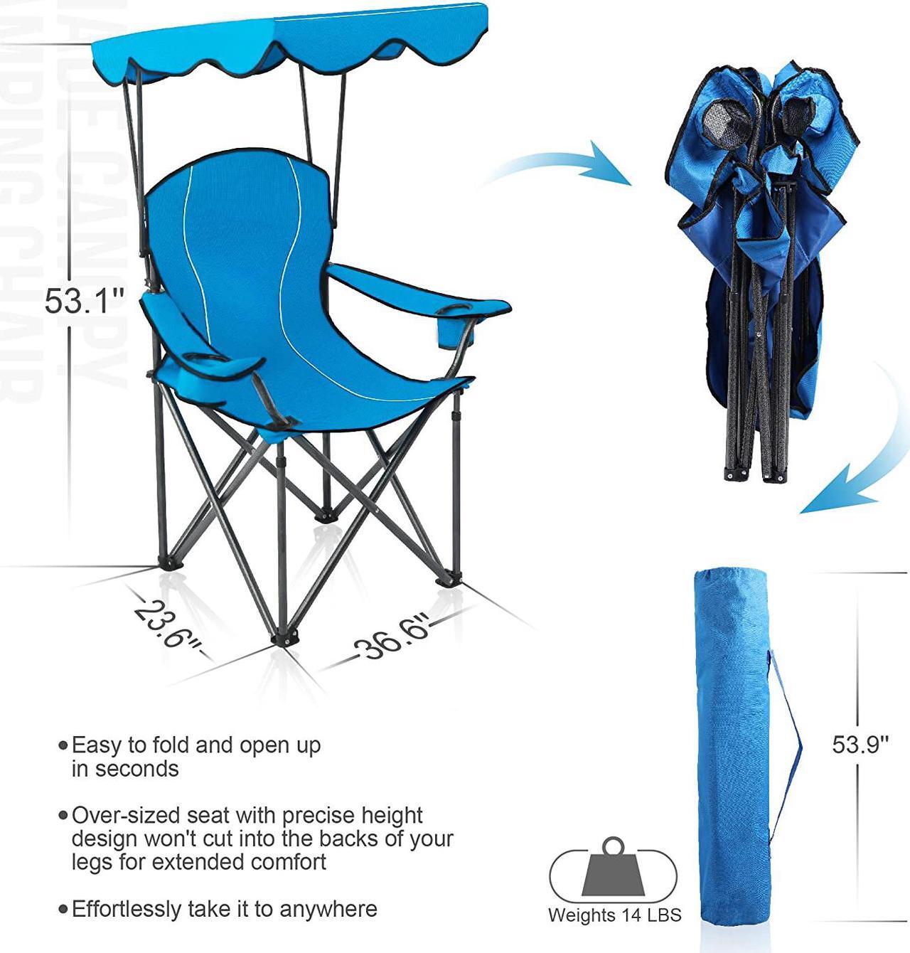Alt view image 2 of 6 - Camp Chairs with Shade Canopy Chair Folding Camping Recliner