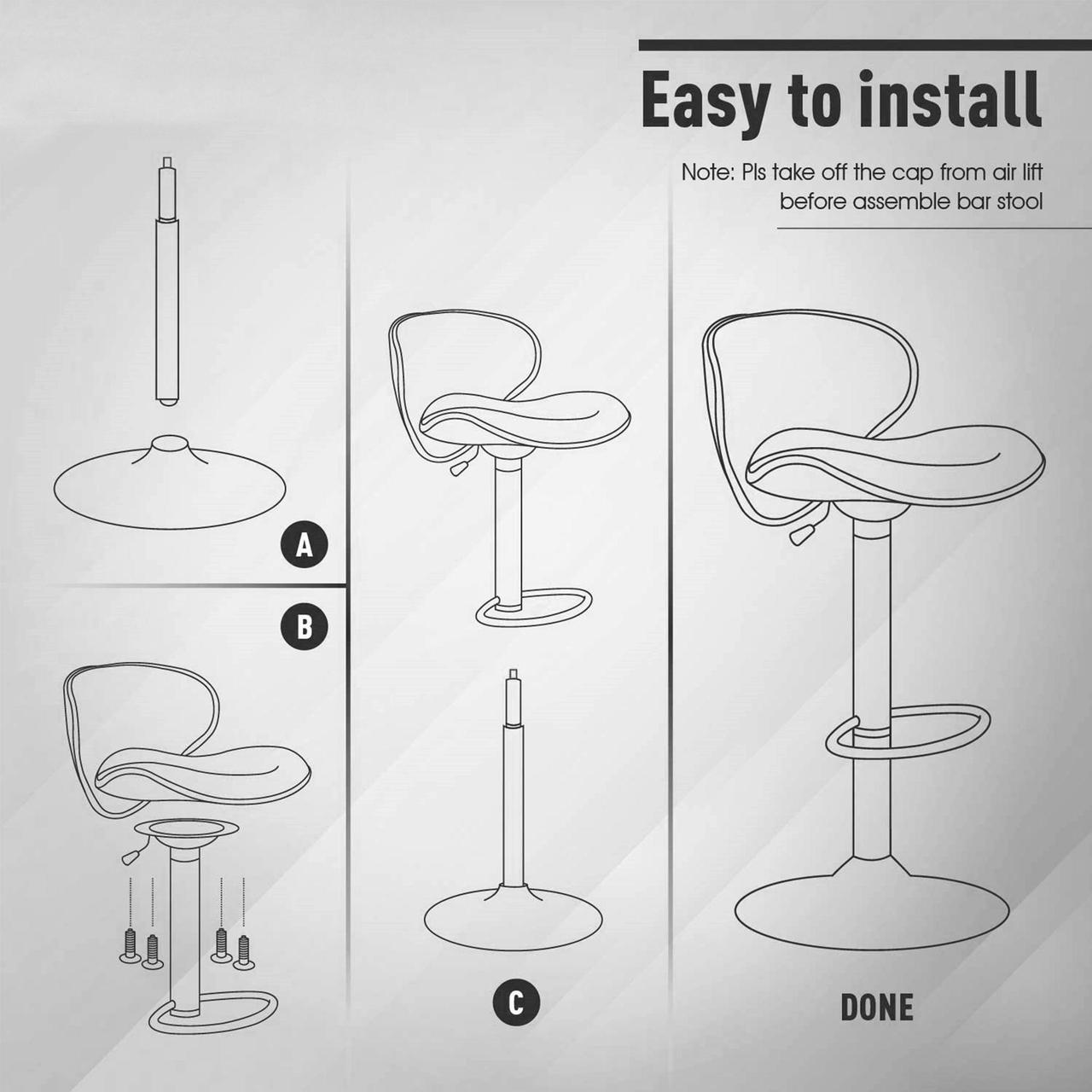 Alt view image 6 of 7 - Bar Stools Set of 2,Adjustable Counter Height Bar Stools with Footrest and Modern Back for Living Room,and Kitchen,PU Leather,350 lbs Capacity