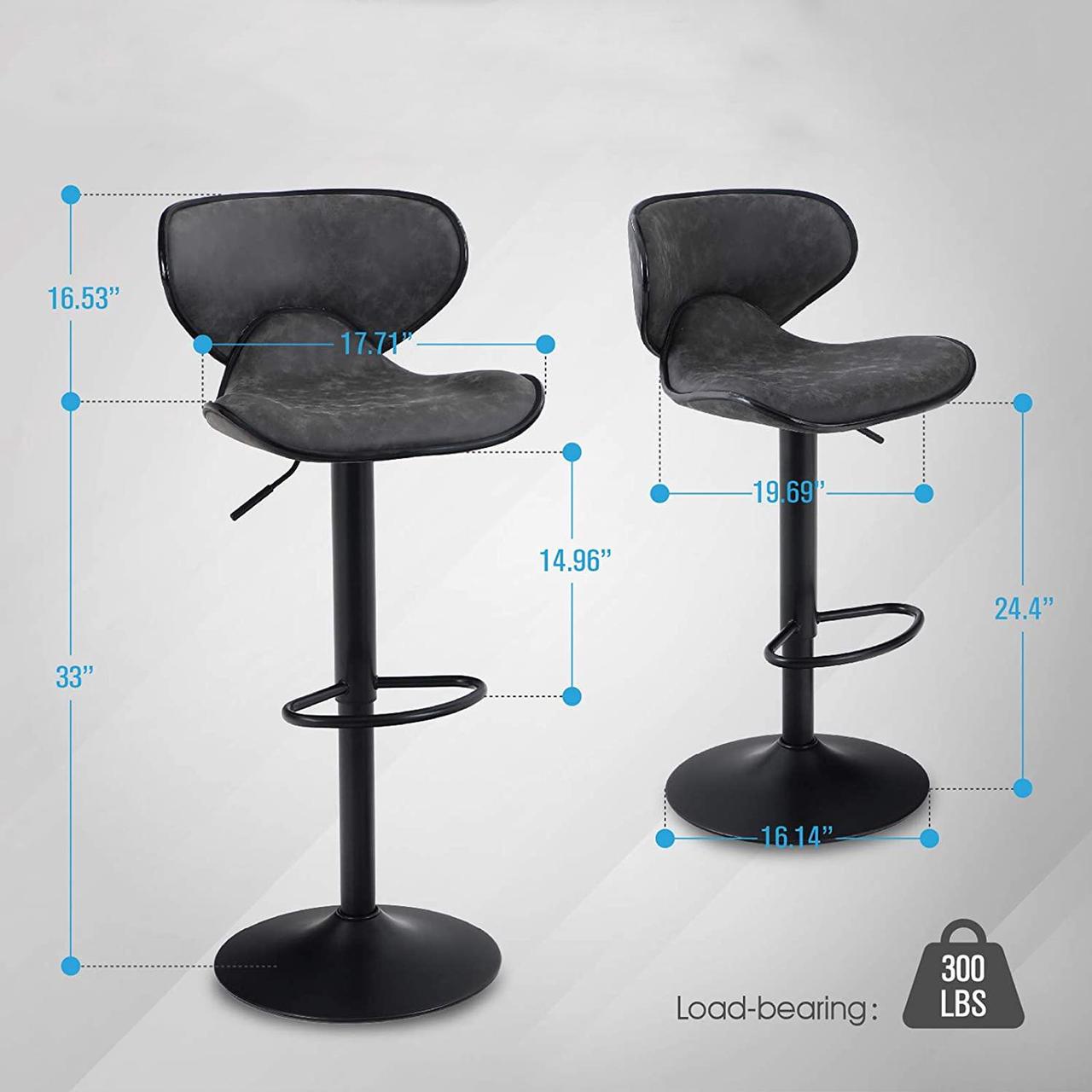 Alt view image 7 of 7 - Bar Stools Set of 2,Adjustable Counter Height Bar Stools with Footrest and Modern Back for Living Room,and Kitchen,PU Leather,350 lbs Capacity