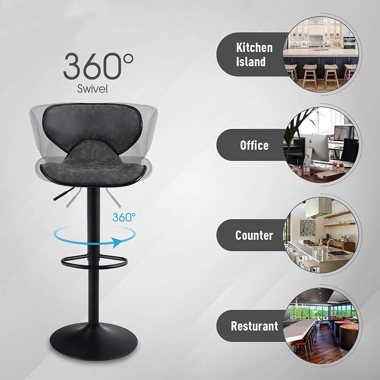Alt view image 4 of 7 - Bar Stools Set of 2,Adjustable Counter Height Bar Stools with Footrest and Modern Back for Living Room,and Kitchen,PU Leather,350 lbs Capacity