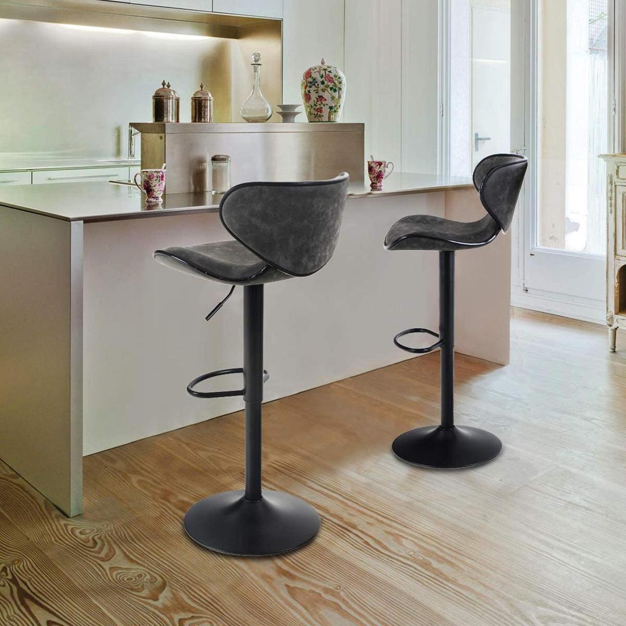 Alt view image 3 of 7 - Bar Stools Set of 2,Adjustable Counter Height Bar Stools with Footrest and Modern Back for Living Room,and Kitchen,PU Leather,350 lbs Capacity