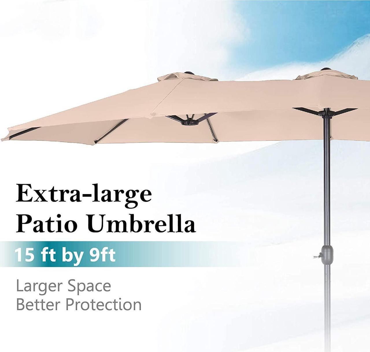 Alt view image 4 of 7 - 15ft Patio Umbrella Double-Sided Outdoor Market Extra Large Umbrella with Crank, Umbrella Base Included