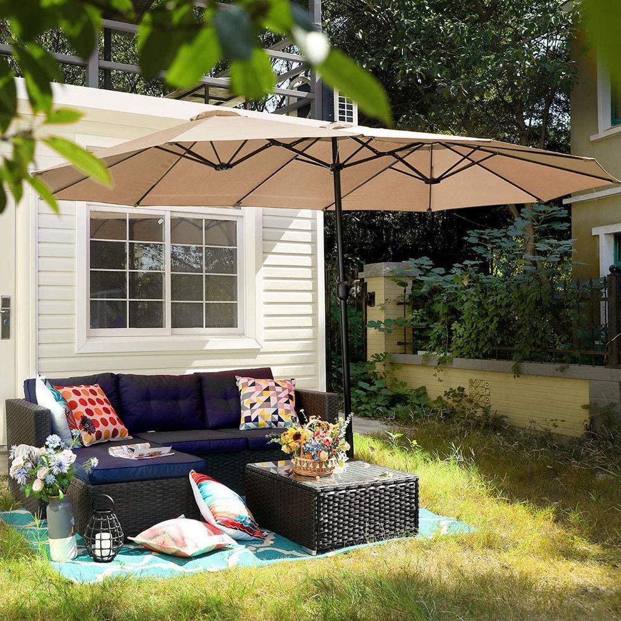 Alt view image 2 of 7 - 15ft Patio Umbrella Double-Sided Outdoor Market Extra Large Umbrella with Crank, Umbrella Base Included