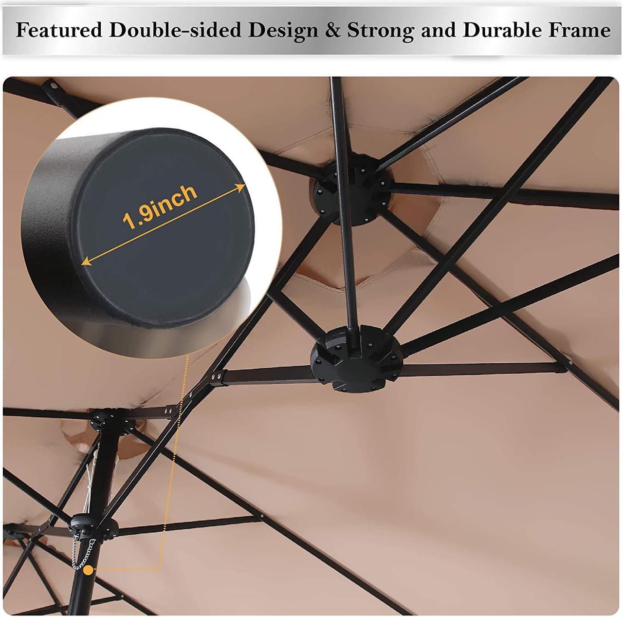 Alt view image 6 of 7 - 15ft Patio Umbrella Double-Sided Outdoor Market Extra Large Umbrella with Crank, Umbrella Base Included