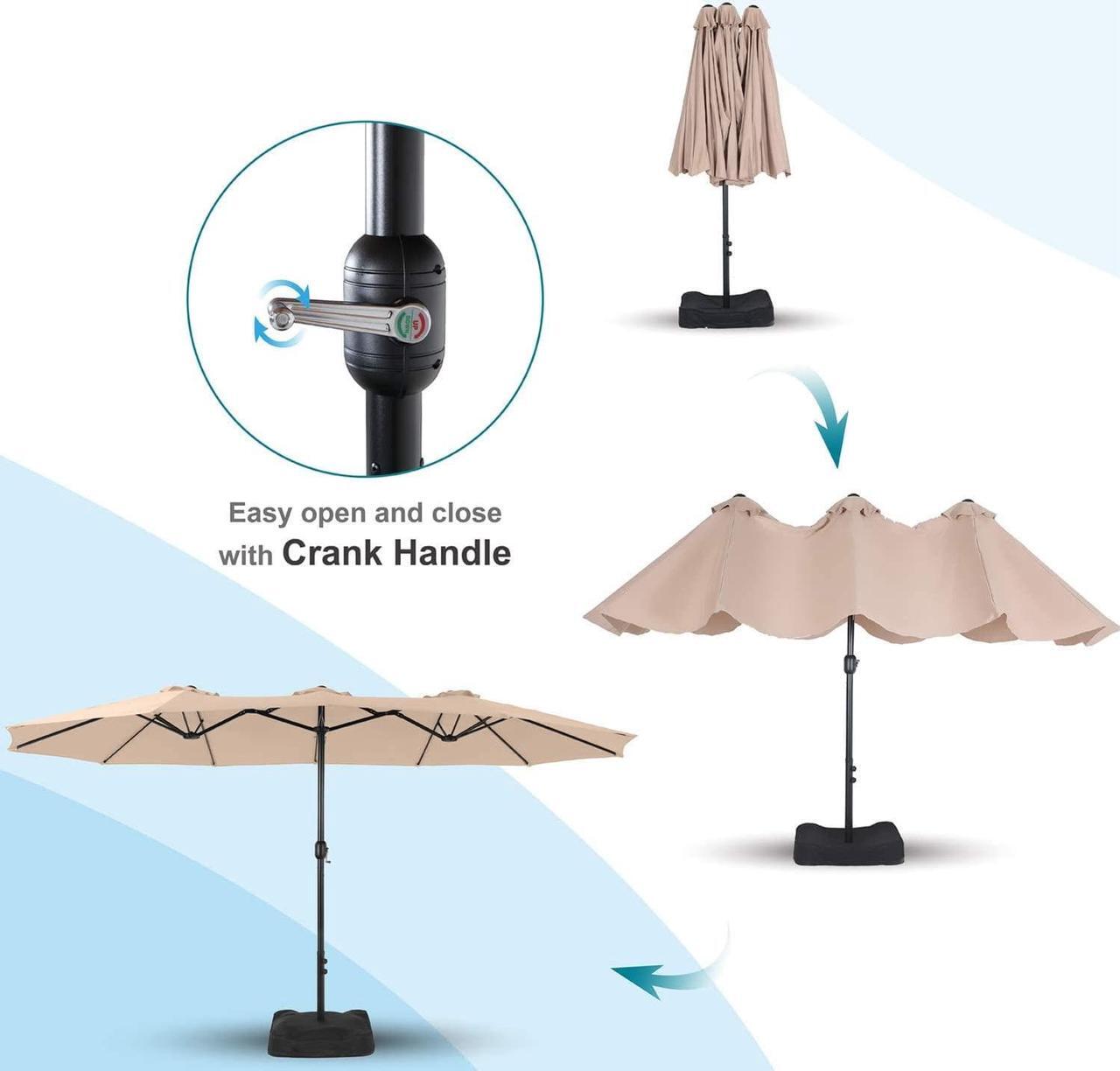 Alt view image 5 of 7 - 15ft Patio Umbrella Double-Sided Outdoor Market Extra Large Umbrella with Crank, Umbrella Base Included