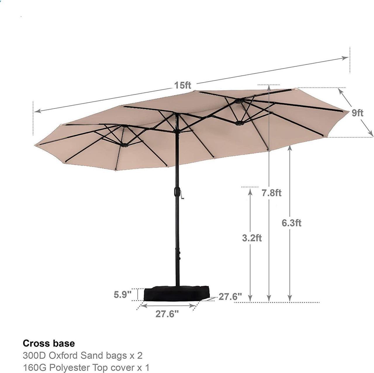 Alt view image 7 of 7 - 15ft Patio Umbrella Double-Sided Outdoor Market Extra Large Umbrella with Crank, Umbrella Base Included